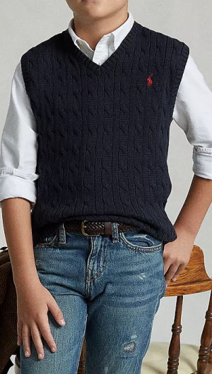 ラルフローレン　≪男の子 2～XL≫ケーブル編みVネックベストII